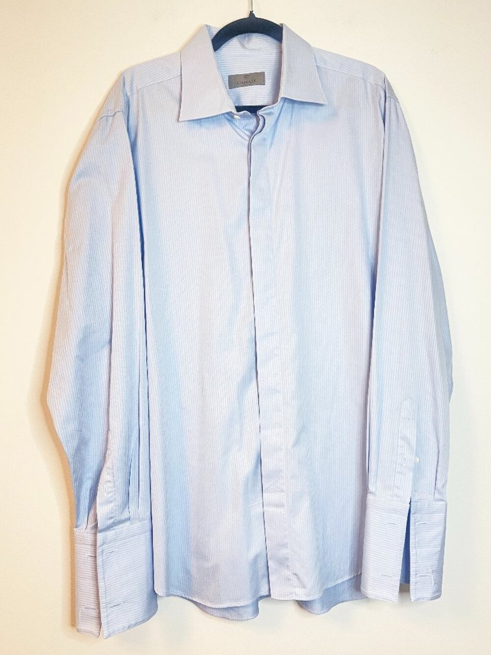 Canali Light Blue Herringbone Dress Shirt Men's 44 17.5 Made In Italy
